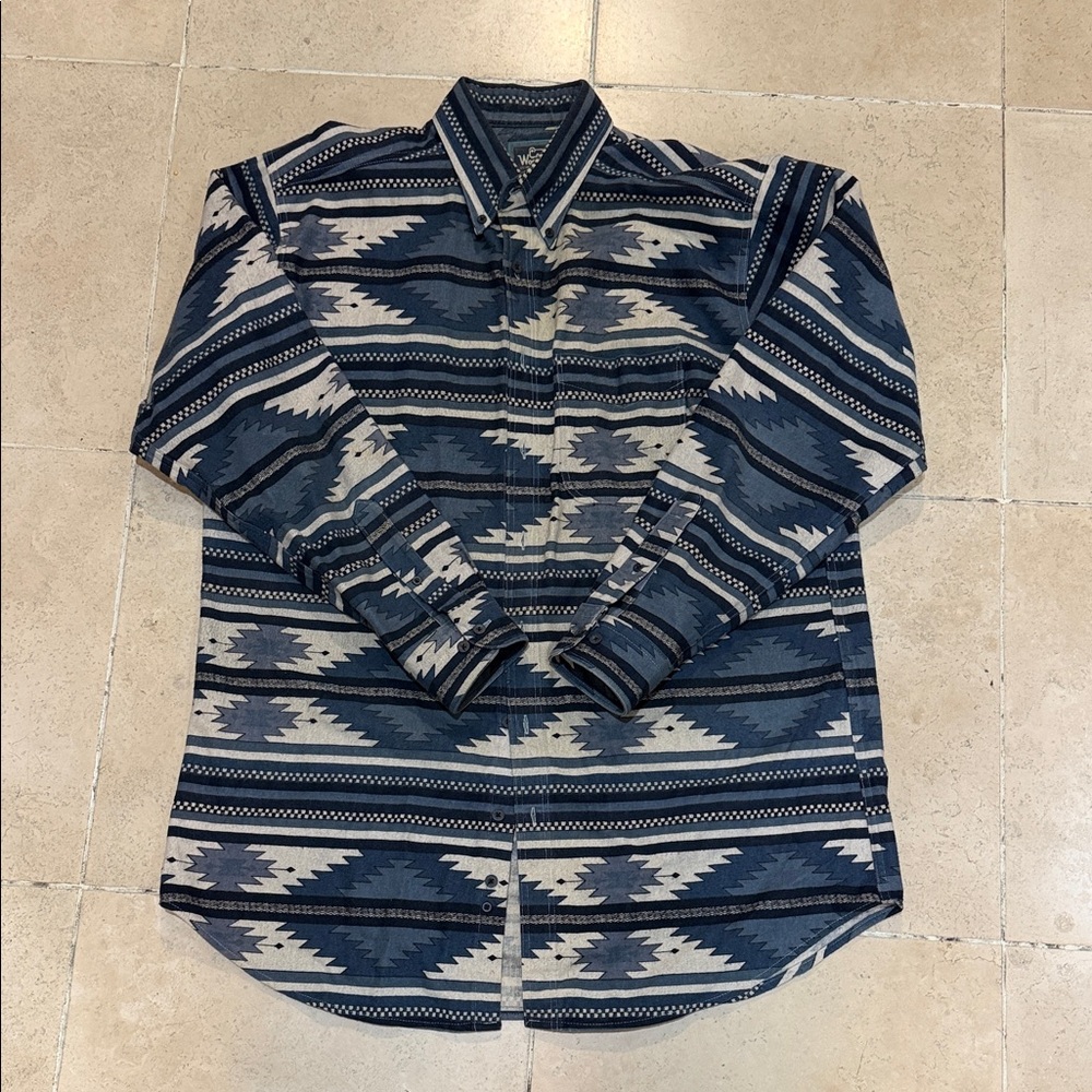 Vintage Woolrich Blue and Gray Aztec Button Down Flannel